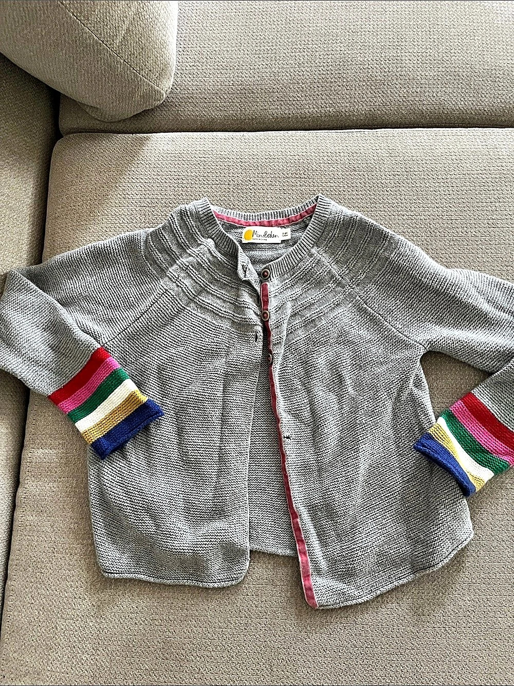 Miniboden Girls Gray Color Block Cardigan Size 7-8Y